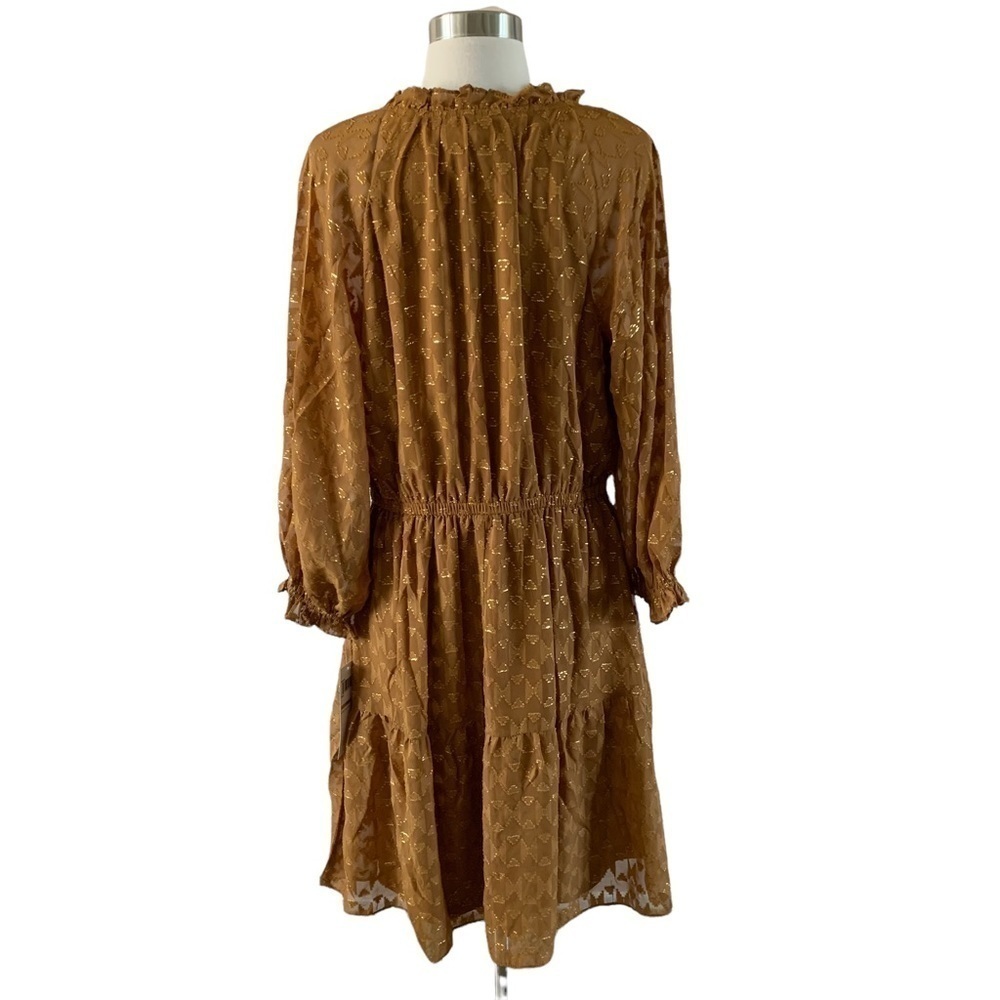 London Times Aztec Burnout Ruffle Dress In Terracotta With Gold Threading Sz. 12 - Picture 4 of 13